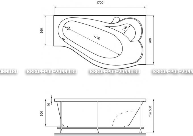 Акриловая ванна Relisan Isabella 170x90x60 – купить по цене 24130 руб. в интернет-магазине в городе Севастополь картинка 4