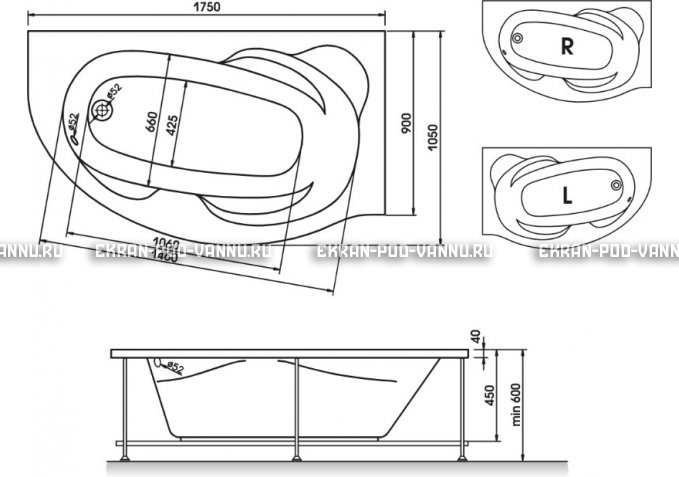 Акриловая ванна Relisan Liliya 175x90 – купить по цене 24570 руб. в интернет-магазине в городе Севастополь картинка 3