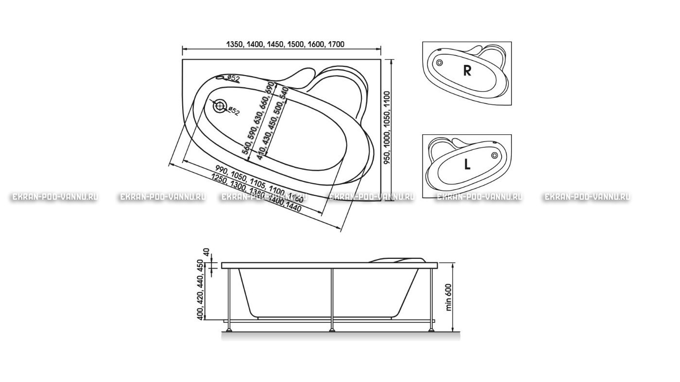 Акриловая ванна Relisan Ariadna 135x95 – купить по цене 22700 руб. в интернет-магазине в городе Севастополь картинка 10