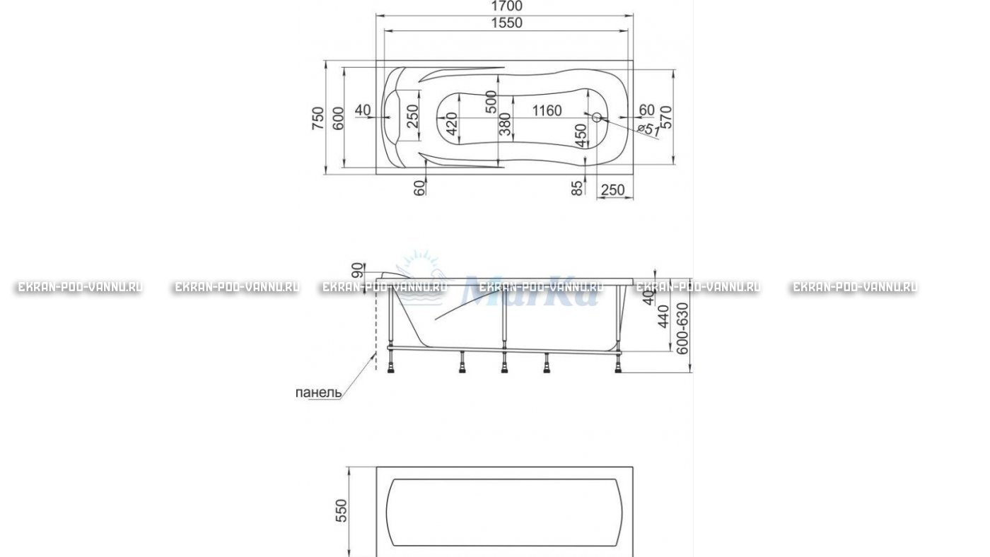 Акриловая ванна 1MarKa Calypso 170x75 – купить по цене 13950 руб. в интернет-магазине в городе Севастополь картинка 22