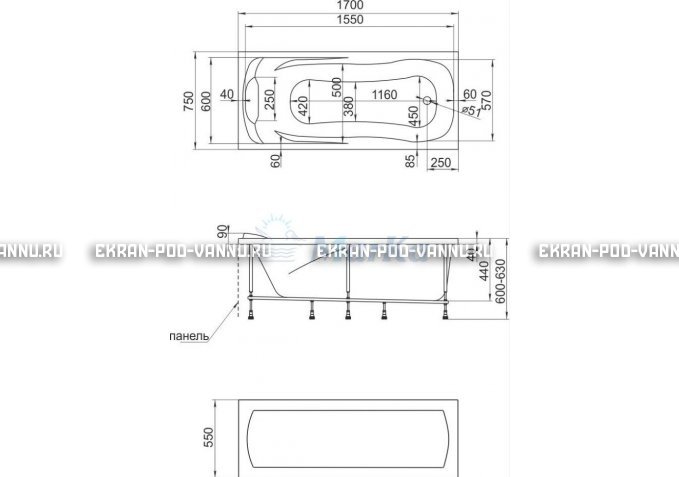 Акриловая ванна 1MarKa Calypso 170x75 – купить по цене 13950 руб. в интернет-магазине в городе Севастополь картинка 7