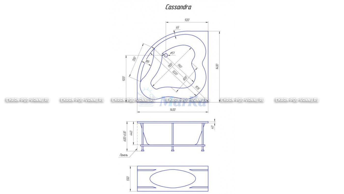Акриловая ванна 1MarKa Cassandra 140x140 – купить по цене 18620 руб. в интернет-магазине в городе Севастополь картинка 19