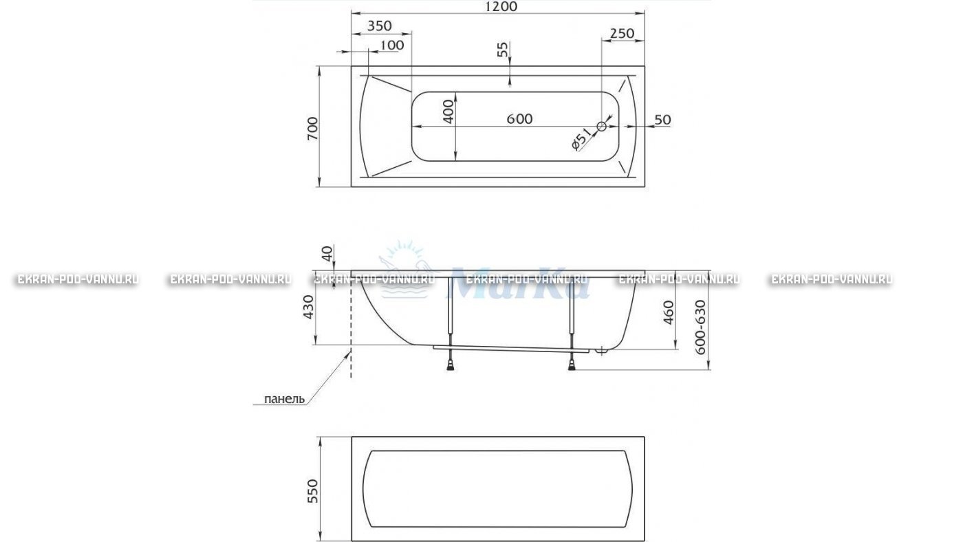 Акриловая ванна 1MarKa Modern 120x70 – купить по цене 7600 руб. в интернет-магазине в городе Севастополь картинка 13