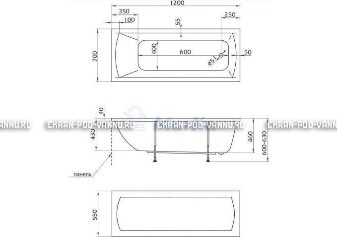 Акриловая ванна 1MarKa Modern 120x70 – купить по цене 7600 руб. в интернет-магазине в городе Севастополь картинка 4
