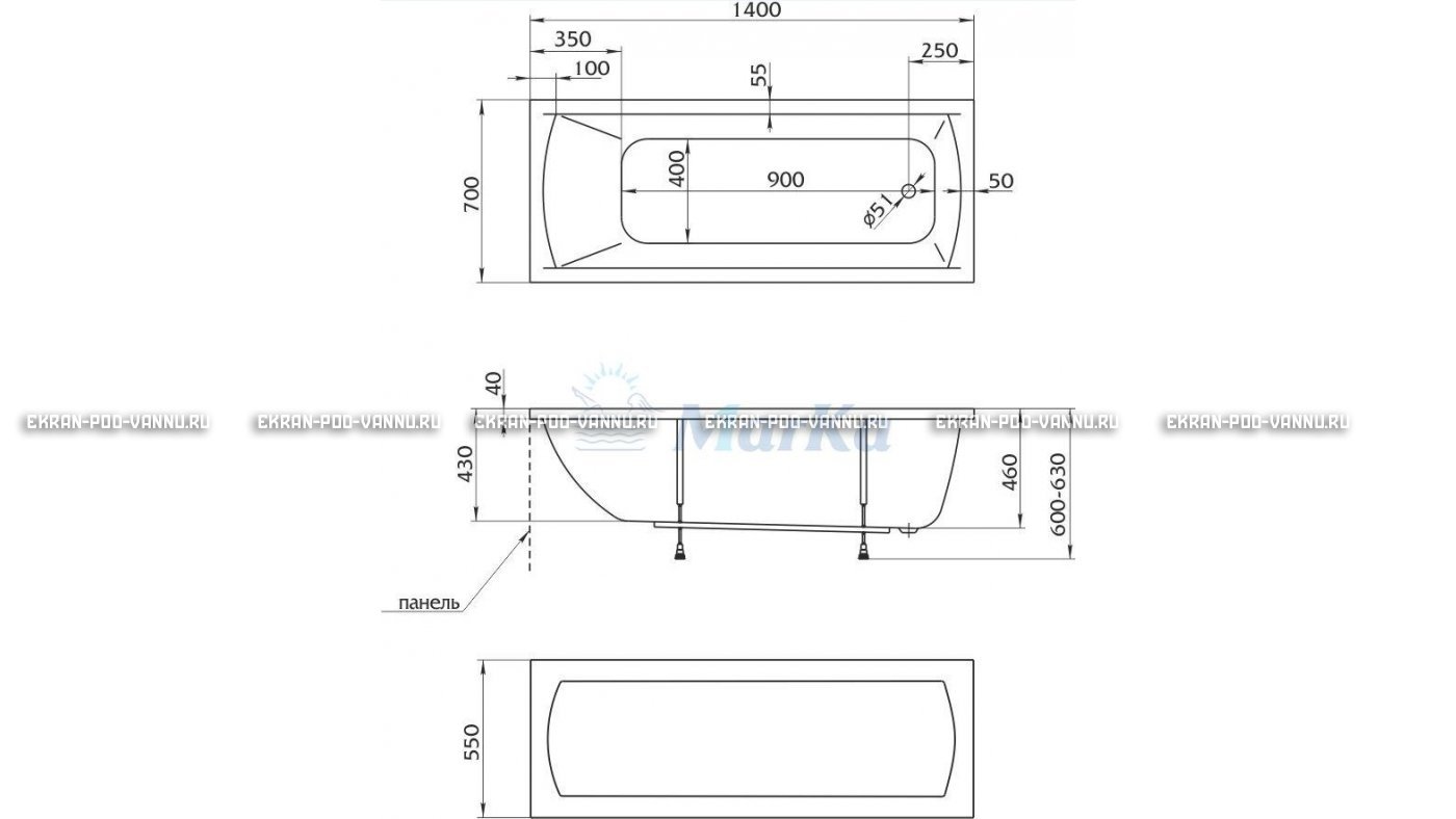 Акриловая ванна 1MarKa Modern 140x70 – купить по цене 8910 руб. в интернет-магазине в городе Севастополь картинка 16