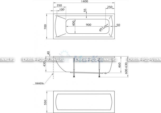 Акриловая ванна 1MarKa Modern 140x70 – купить по цене 8910 руб. в интернет-магазине в городе Севастополь картинка 5