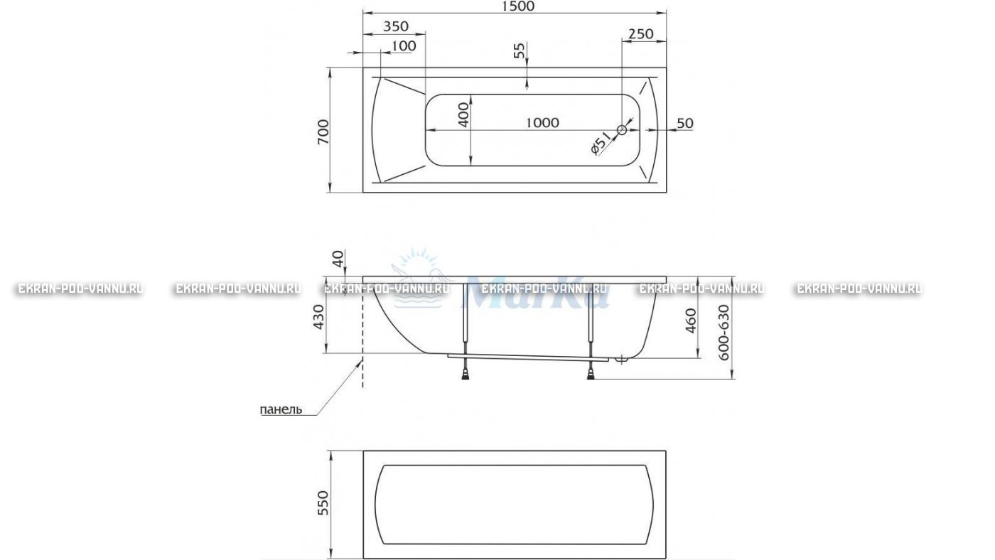 Акриловая ванна 1MarKa Modern 150x70 – купить по цене 9210 руб. в интернет-магазине в городе Севастополь картинка 13
