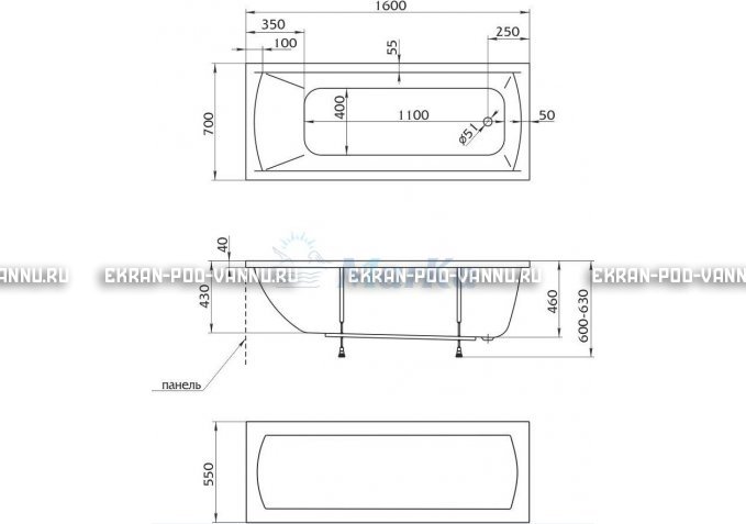 Акриловая ванна 1MarKa Modern 160x70 – купить по цене 9410 руб. в интернет-магазине в городе Севастополь картинка 5