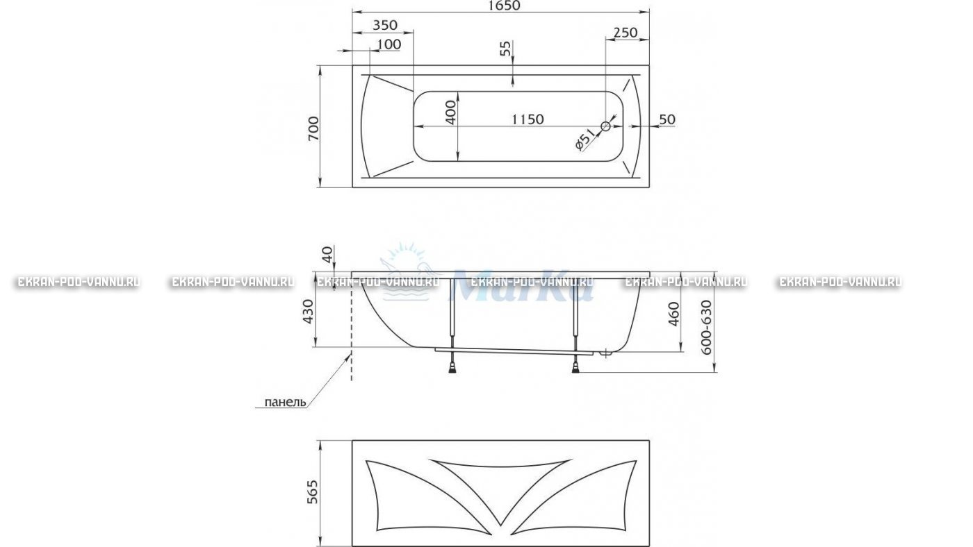 Акриловая ванна 1MarKa Modern 165x70 – купить по цене 9810 руб. в интернет-магазине в городе Севастополь картинка 16