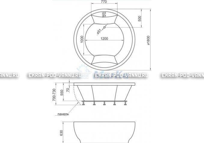 Акриловая ванна 1MarKa Omega 180x180  – купить по цене 42450 руб. в интернет-магазине в городе Севастополь картинка 4