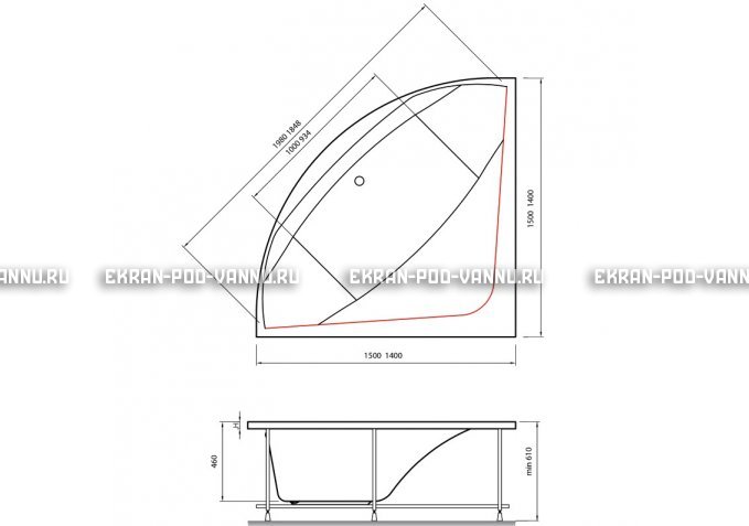 Акриловая ванна Vayer Boomerang 150x150 – купить по цене 59550 руб. в интернет-магазине в городе Севастополь картинка 4