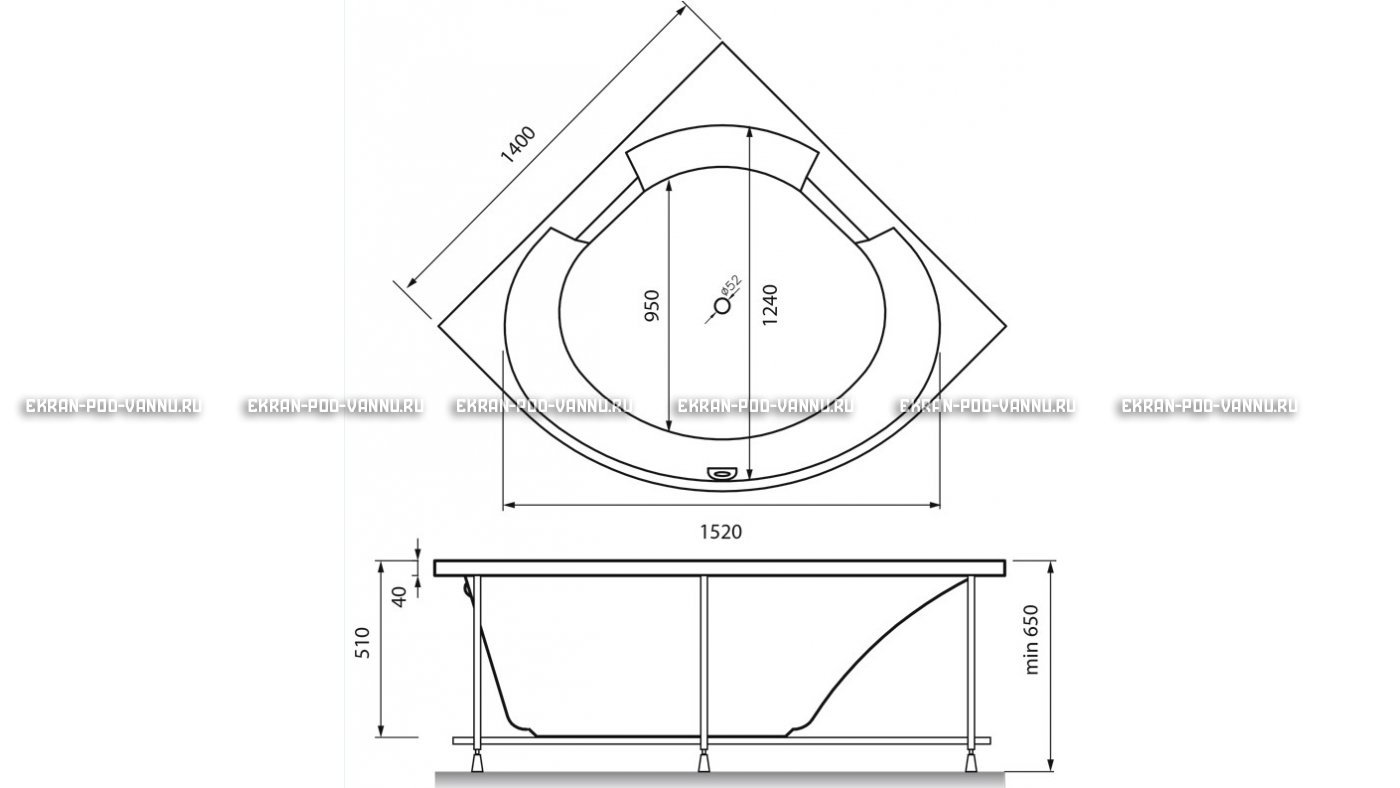 Акриловая ванна Vayer Boomerang 150x150 – купить по цене 59550 руб. в интернет-магазине в городе Севастополь картинка 16