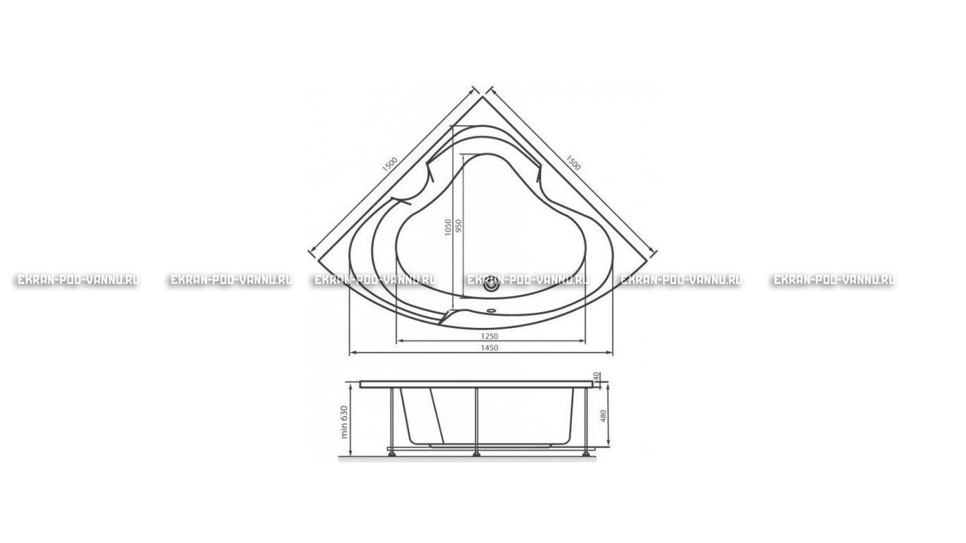 Акриловая ванна Vayer Kaliope 150x150 – купить по цене 42550 руб. в интернет-магазине в городе Севастополь картинка 16