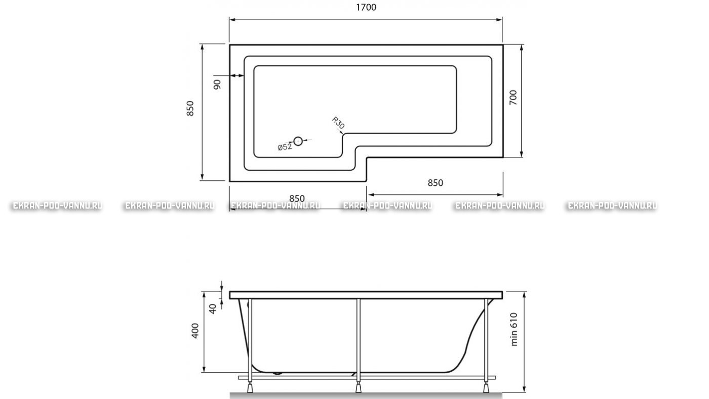 Акриловая ванна Vayer Options 170х70/85 – купить по цене 24110 руб. в интернет-магазине в городе Севастополь картинка 13