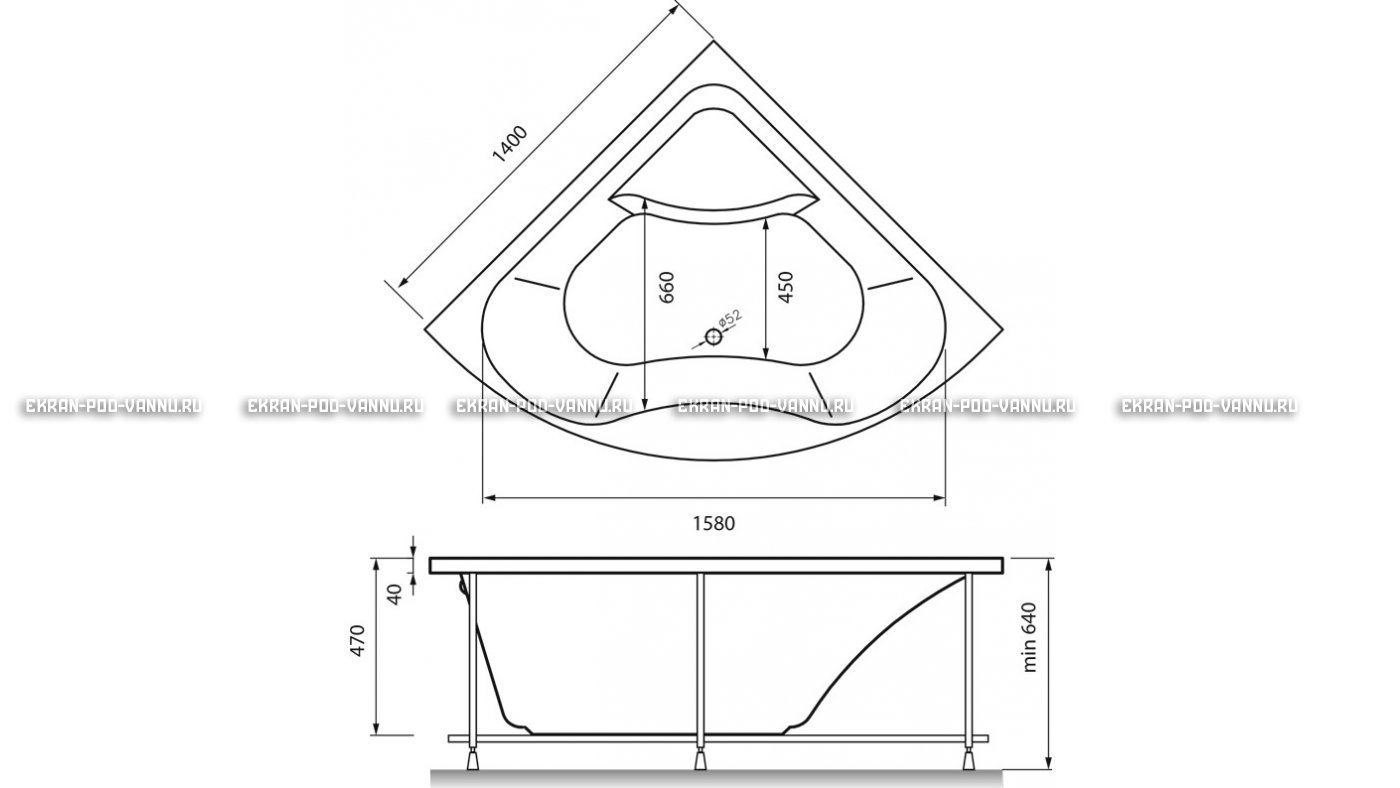 Акриловая ванна Vayer Persefona 140x140 – купить по цене 25230 руб. в интернет-магазине в городе Севастополь картинка 15