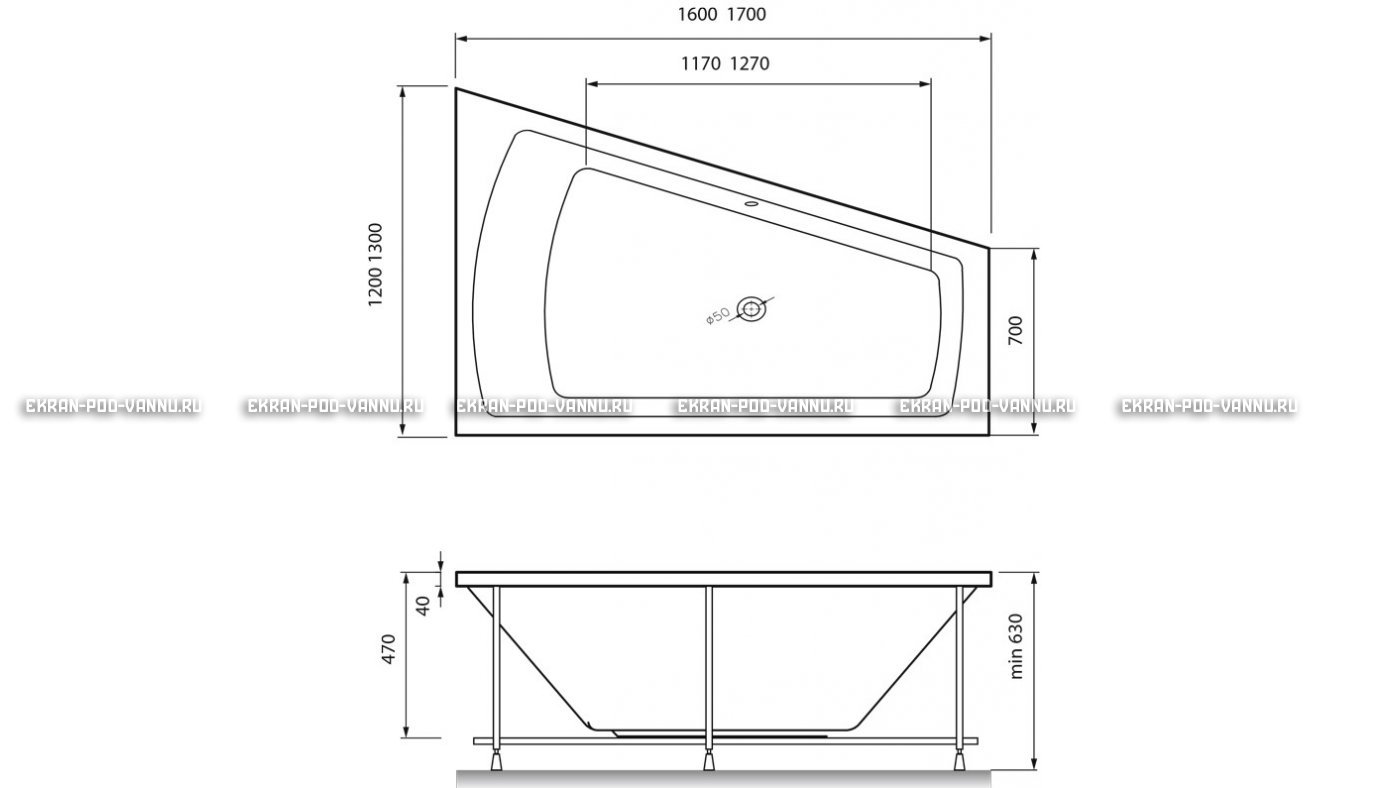 Акриловая ванна Vayer Trinitiy 170x130 – купить по цене 32590 руб. в интернет-магазине в городе Севастополь картинка 13