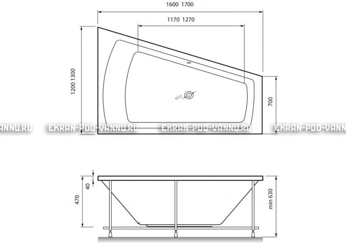 Акриловая ванна Vayer Trinitiy 170x130 – купить по цене 32590 руб. в интернет-магазине в городе Севастополь картинка 4